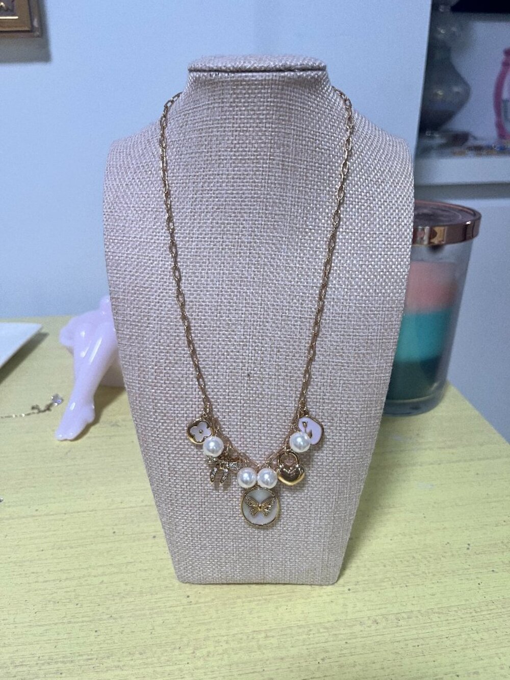 Gold Pearl Charm Necklace